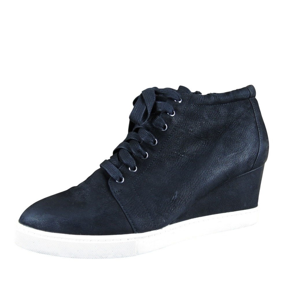 Caslon Women 9.5 Black Leather Bootie Hidden Wedge Lace-Up Zip Casual Comfort
